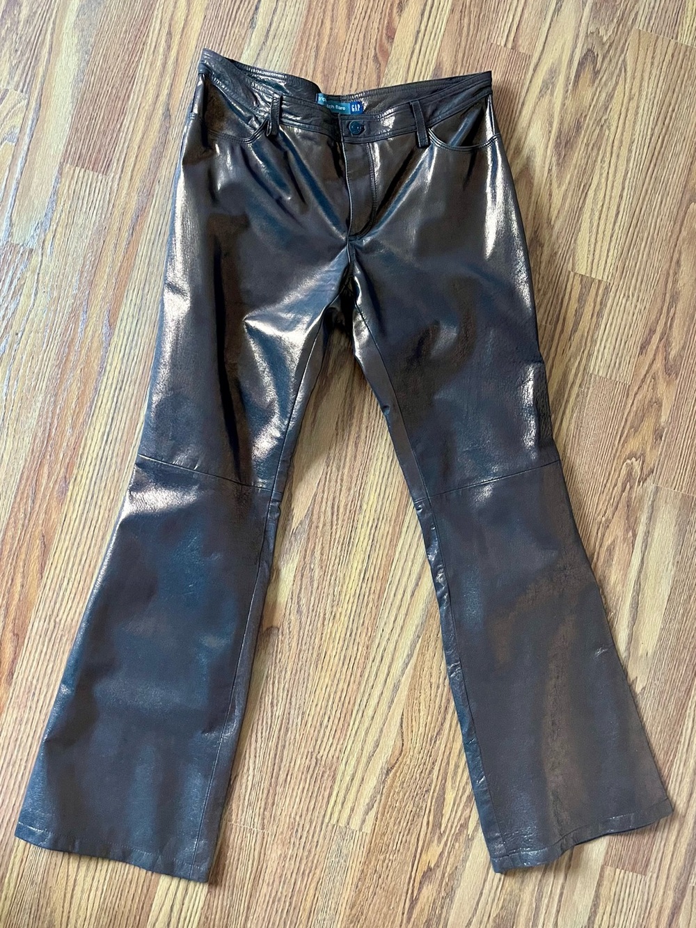 Vintage 90s Bronze Genuine Leather Flare Jeans Pants